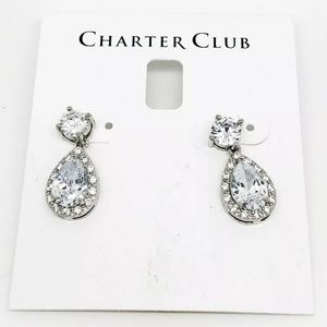 Charter Club Silver Clear Crystal Teardrop Earring